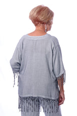 015- Dairi Silver Natural V- Neck Fringe Top
