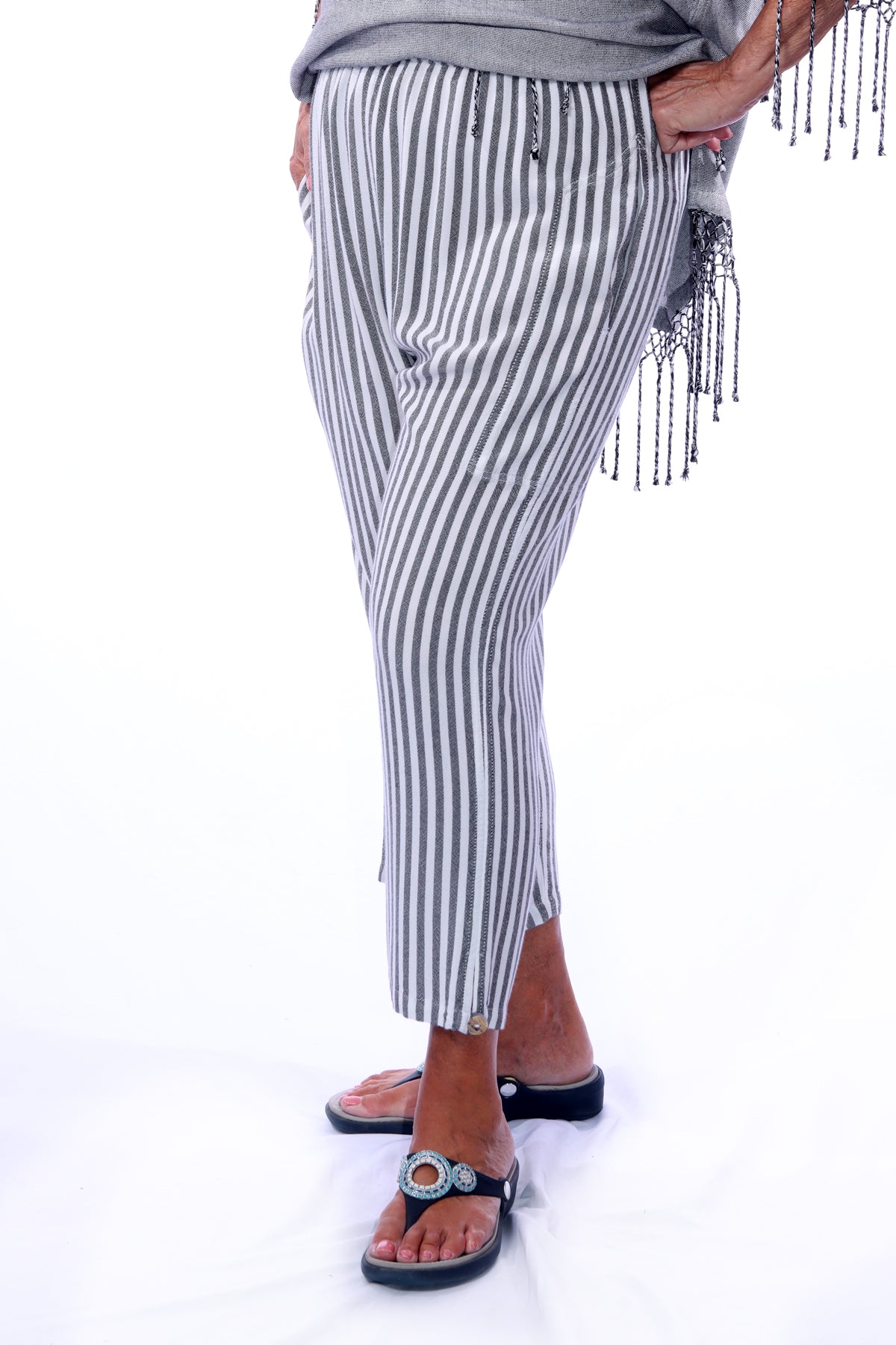 015- Dairi Black and White Stripe 2 Pocket Pant with Button