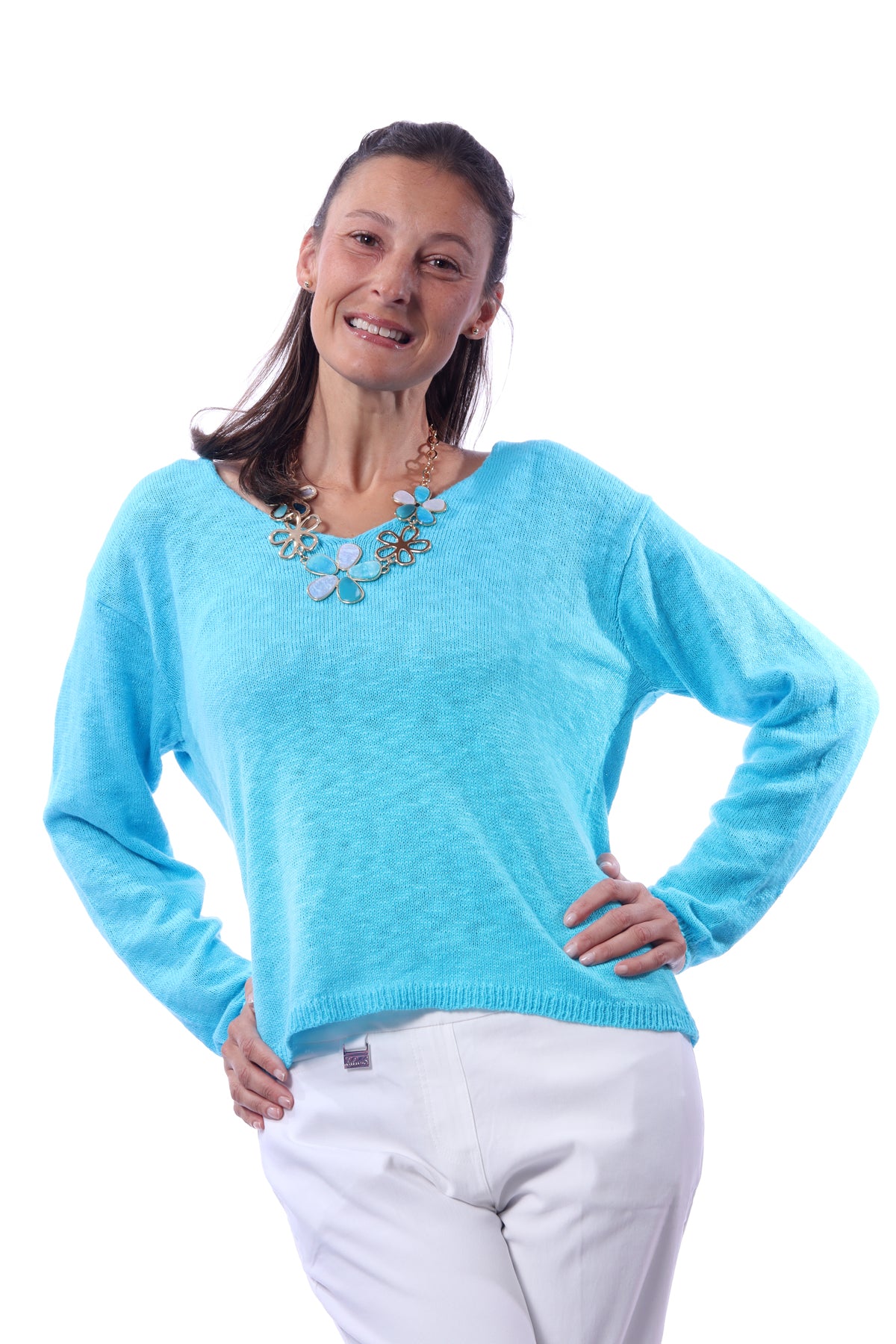 001- LuLu B Lightweight Sweater- Tahiti Turquoise