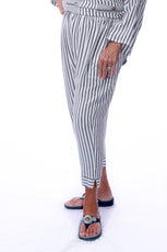 015- Dairi Silver Natural 1/4 INCH Stripe 2 Pocket Cut Hem Capri