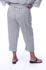 015- Dairi Silver Natural 1/4 INCH Stripe 2 Pocket Cut Hem Capri