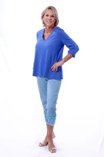 001- LuLu B Light Denim Embroidered Ankle Pant