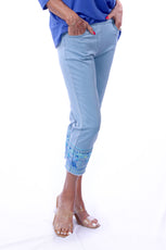 001- LuLu B Light Denim Embroidered Ankle Pant
