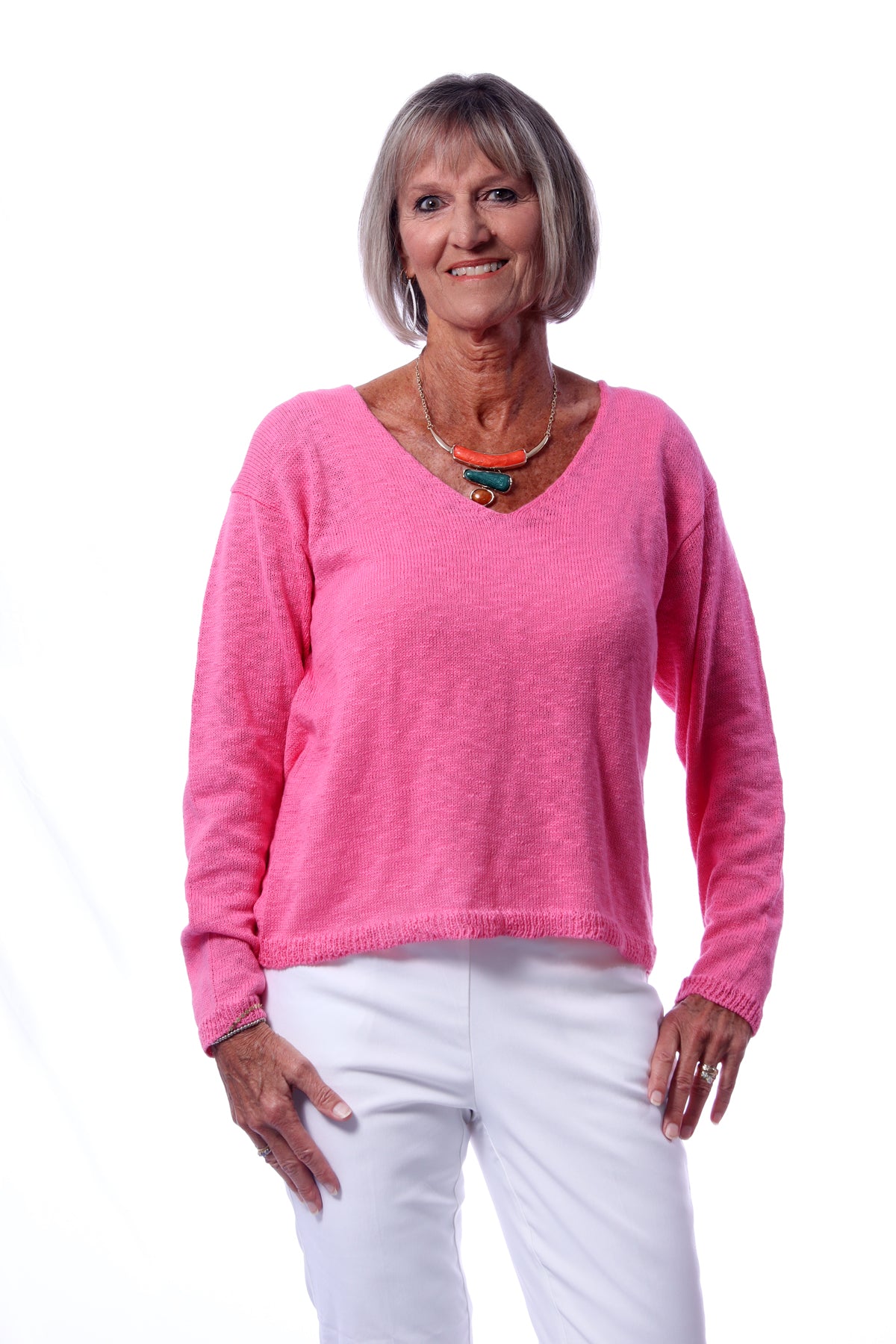 001- LuLu B Lightweight Sweater- Bright Pink