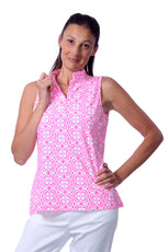 001- LuLu B Bright Pink  Flower Sleeveless Zip Top
