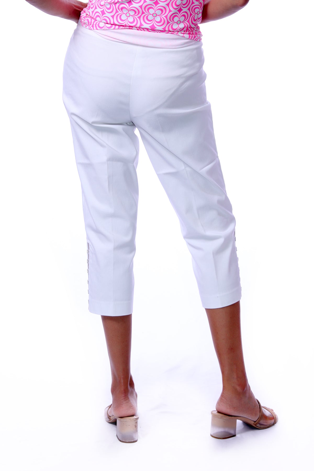 001- LuLu B Embellished Lattice White Capri