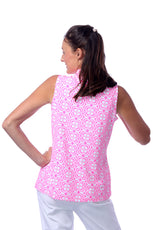 001- LuLu B Bright Pink  Flower Sleeveless Zip Top