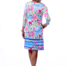 041- Tango Mango White and Bright Floral 3/4 Sleeve Dress
