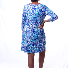 041- Tango Mango Shades of Blue Ruffle Bottom 3/4 Sleeve Dress