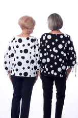 053- IC Collection White with Black Drop Bubble Sleeve Top