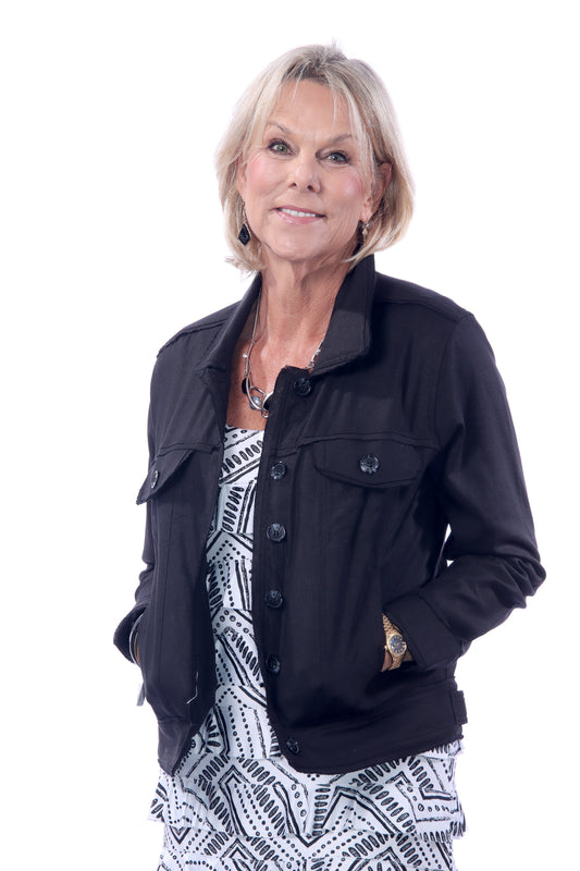 041- Tango Mango Black Button Down Stretch Jacket