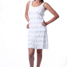 041- Tango Mango White Embellished Sleeveless Ruffle Dress