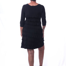 041- Tango Mango Gem Detail 3/4 Sleeve Black Ruffle Dress