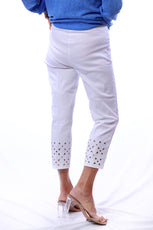 001- LuLu B White Denim Crystal Detail Embroidered Capri