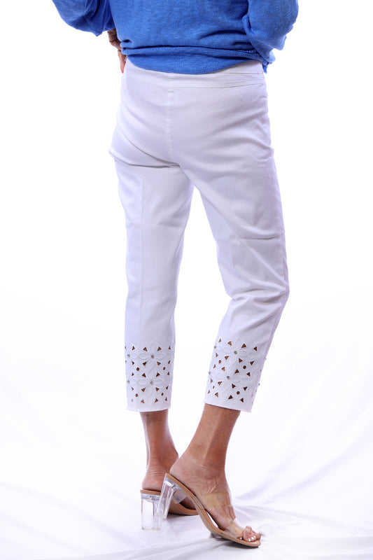 001- LuLu B White Denim Crystal Detail Embroidered Capri