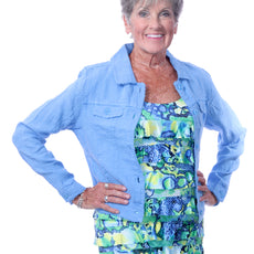001- LuLu B Bright Periwinkle Linen Fringed Short Jacket