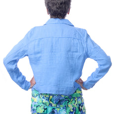 001- LuLu B Bright Periwinkle Linen Fringed Short Jacket