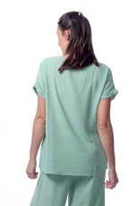 007- Creations 3 Button Short Sleeve Top- Moss