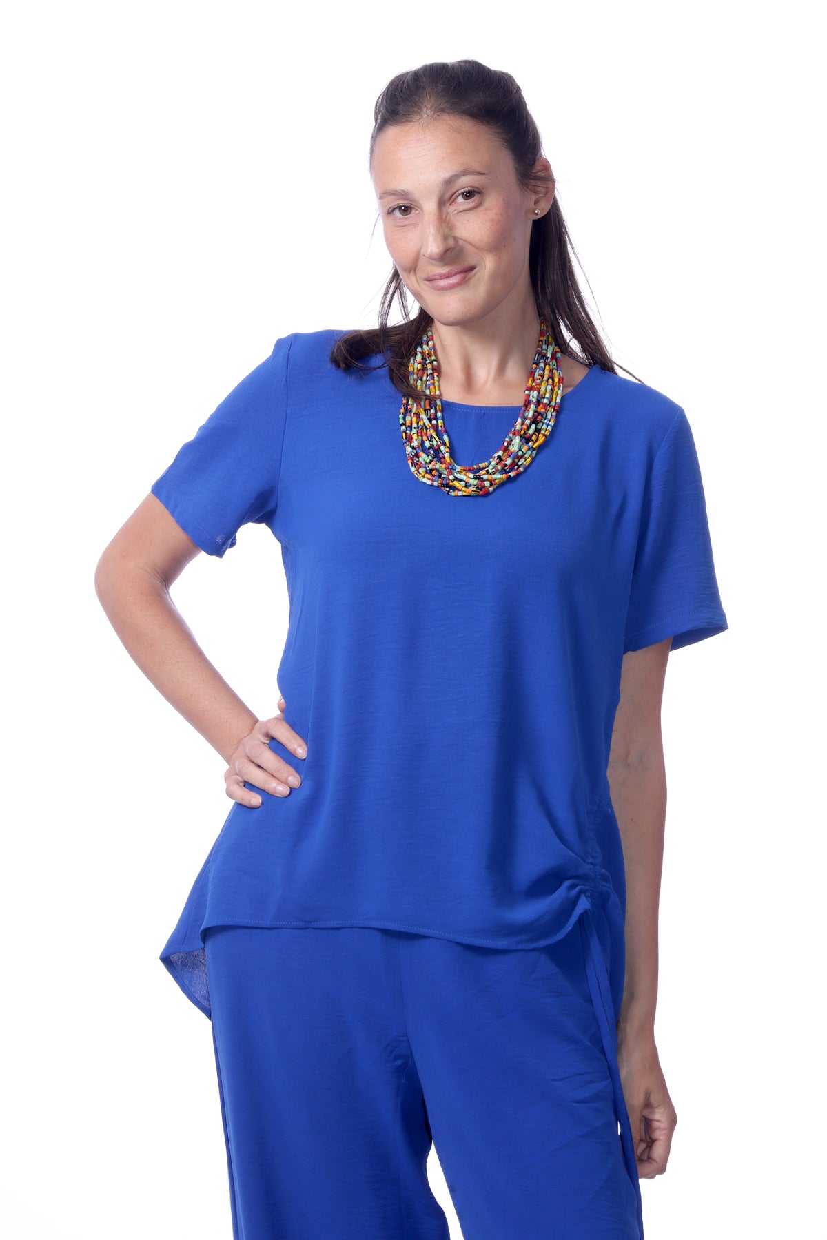 007- Creations Short Sleeve Side Drawstring Top - Royal