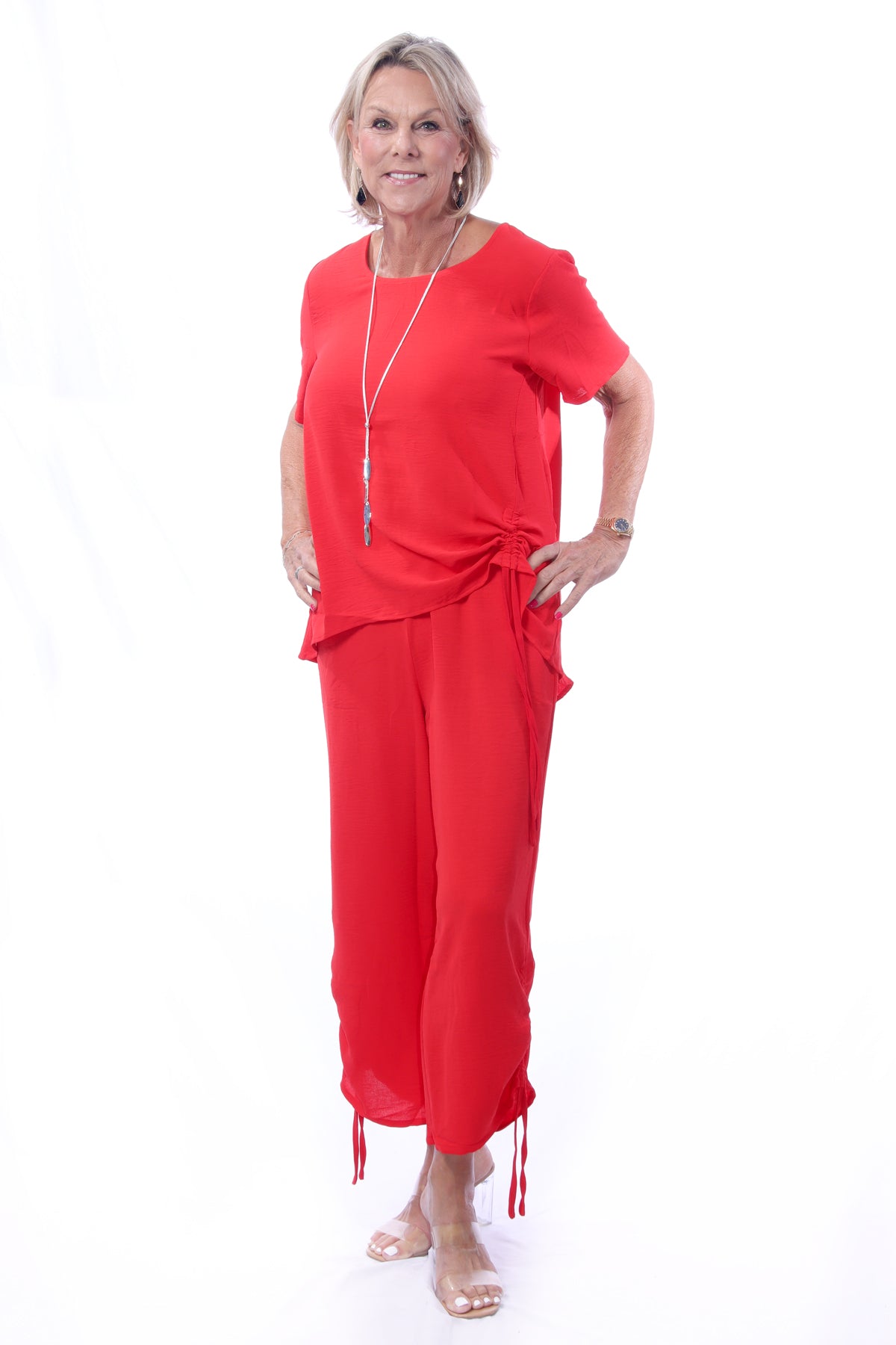 007- Creations Drawstring Hemline Pant- Red