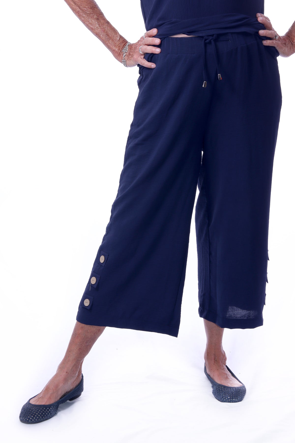 007- Creations 3 Button Detail Pants- Navy