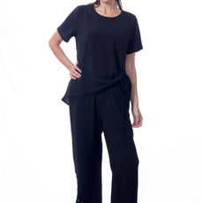 007- Creations Short Sleeve Side Drawstring Top - Black