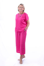 007- Creations 3 Button Short Sleeve Top- Pink