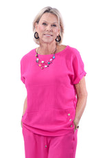 007- Creations 3 Button Short Sleeve Top- Pink