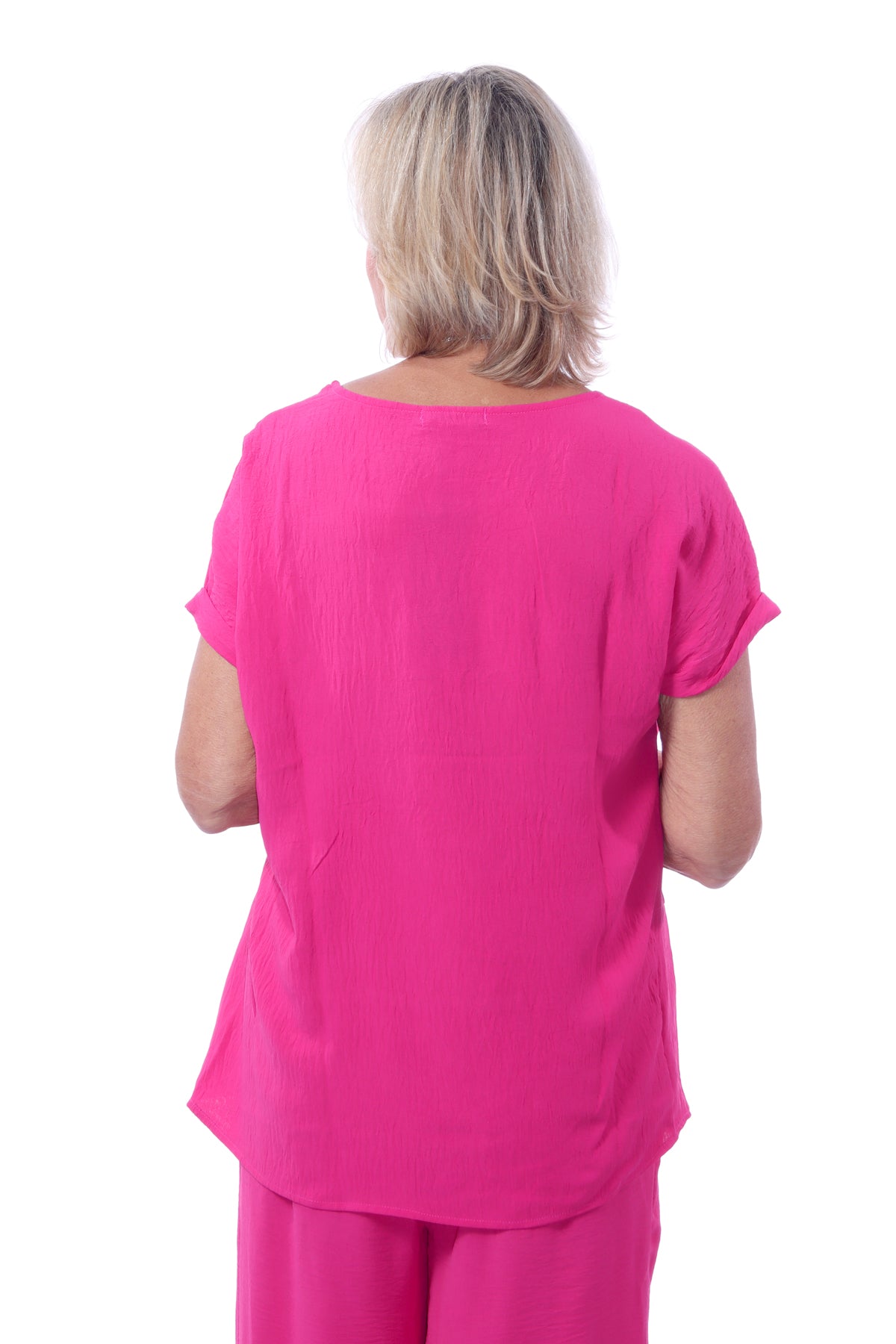 007- Creations 3 Button Short Sleeve Top- Pink