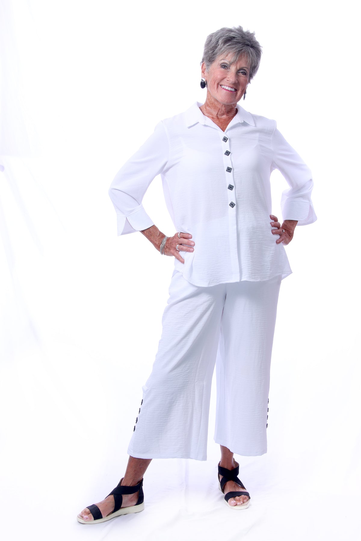 007- Creations 4 Button Pant- White