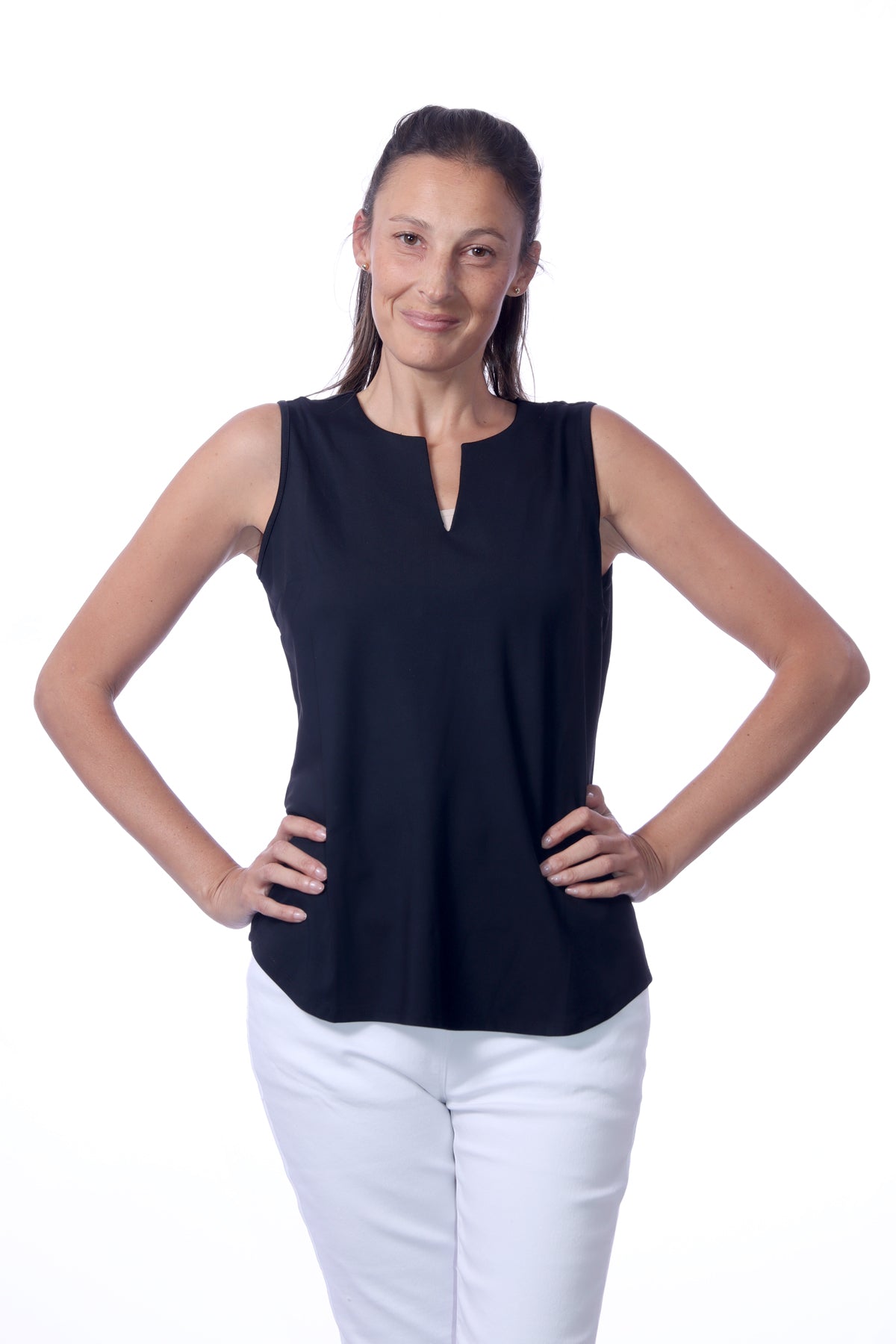 001- LuLu B Sleeveless Hi-Lo "V" Neck Top - Black