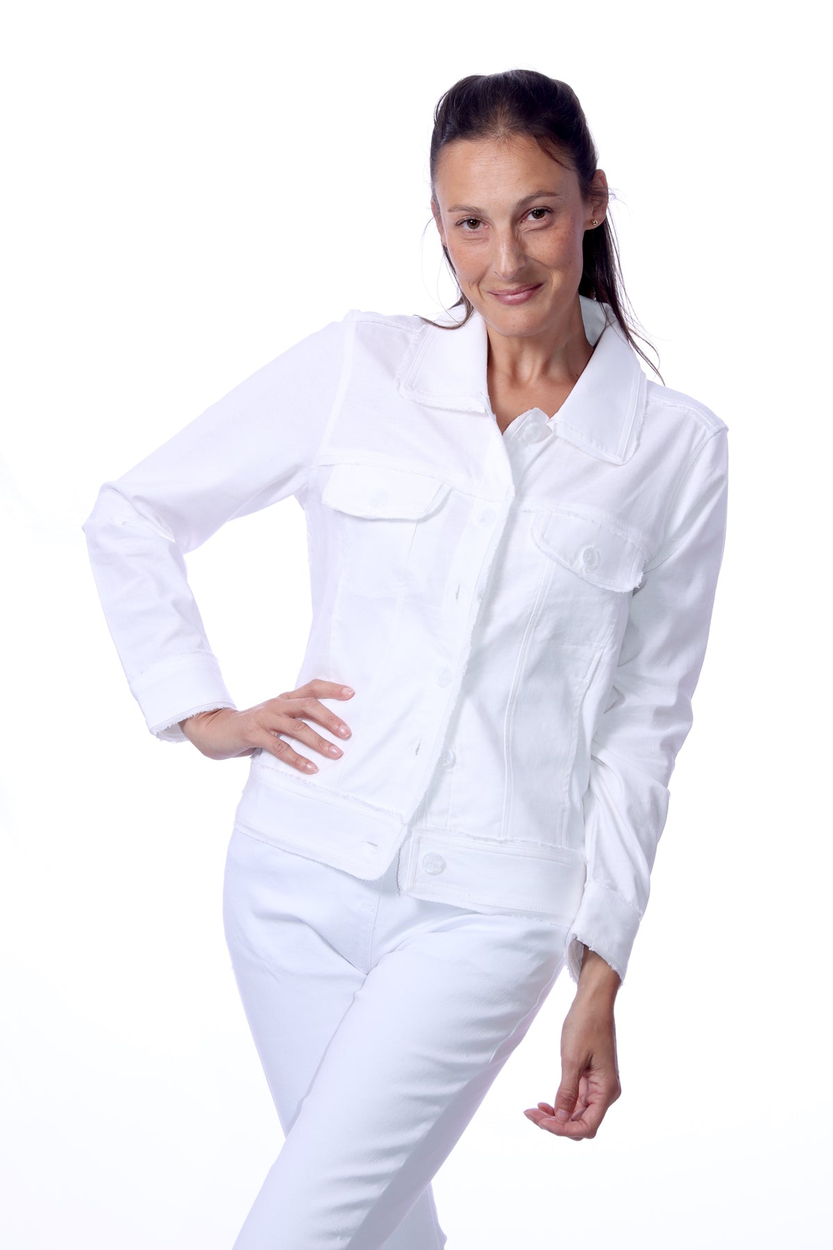 041- Tango Mango White Button Down Stretch Jacket