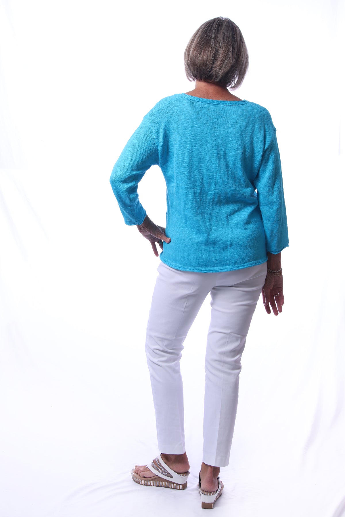 001- LuLu B Diagonal Button Sweater - Turquoise