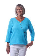 001- LuLu B Diagonal Button Sweater - Turquoise