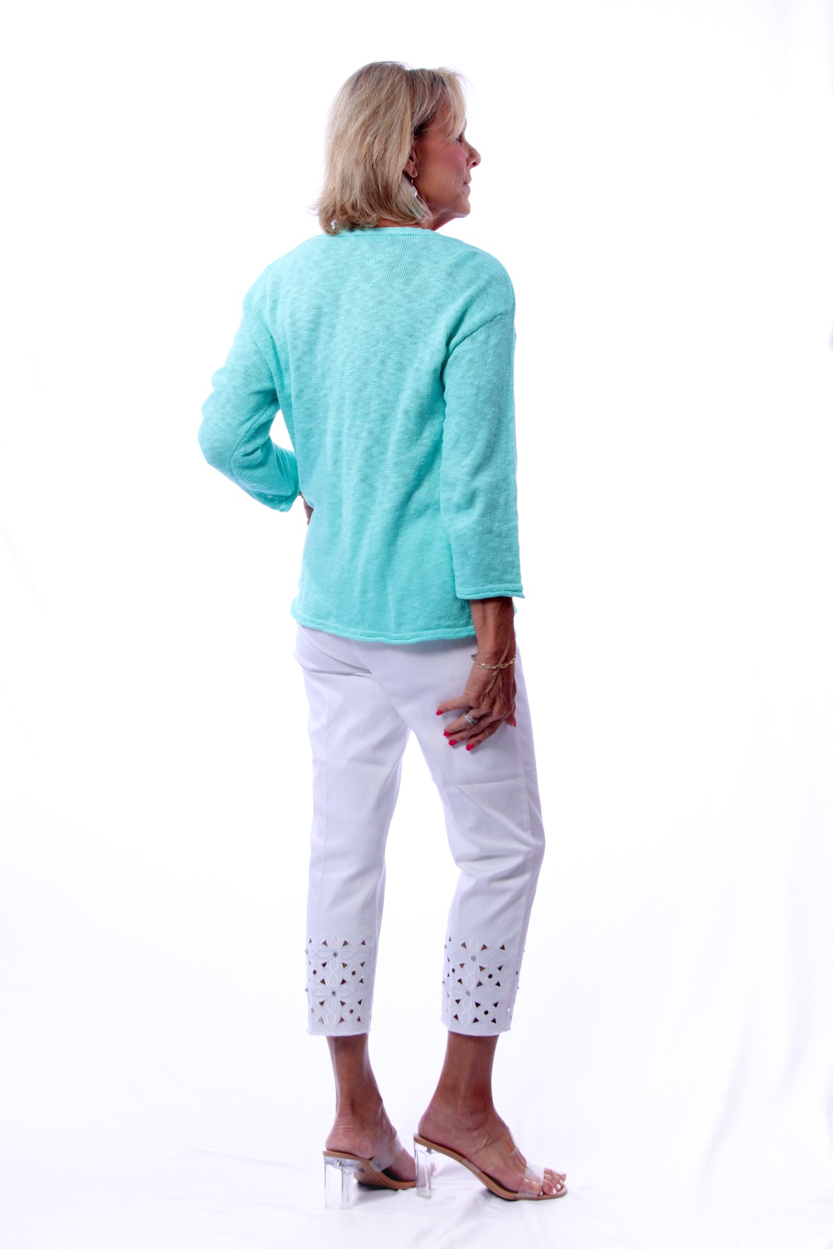 001- LuLu B Diagonal Button Sweater - Seafoam