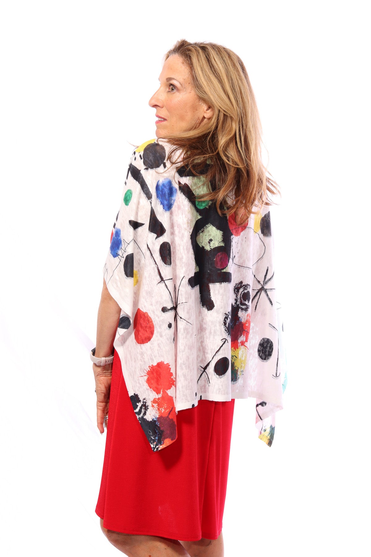 025- Et Lois Multi Color White and Abstract Knit Wrap