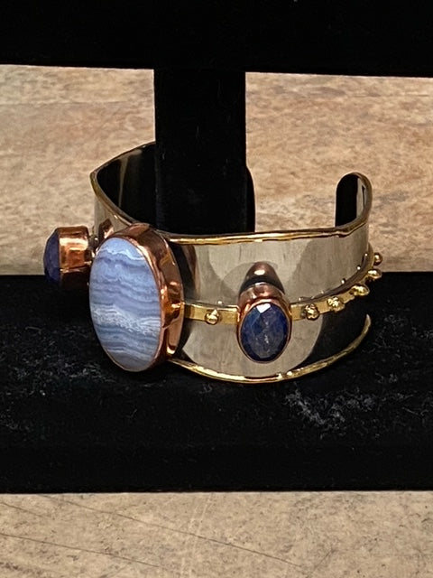 B24- Blue Lace Agate and Lapis Cuff