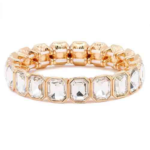 B-112  Gold Stretch Clear Crystal Rectangular Bracelet