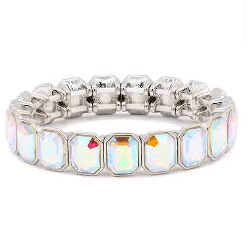 B-113  AB Rectangular Crystal Stretch Bracelet