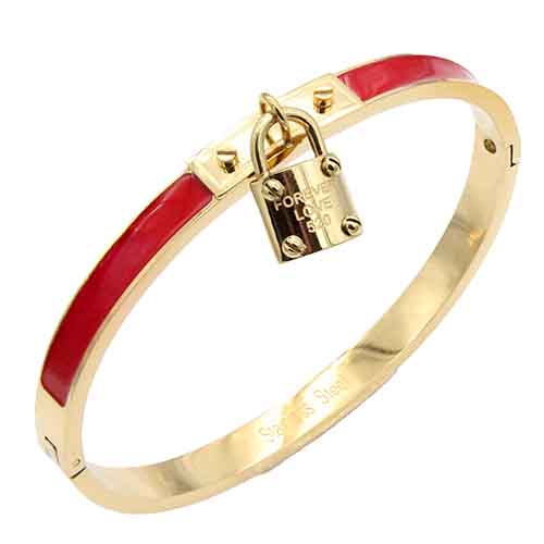 B-101   Red Enamel with Gold Lock Bracelet