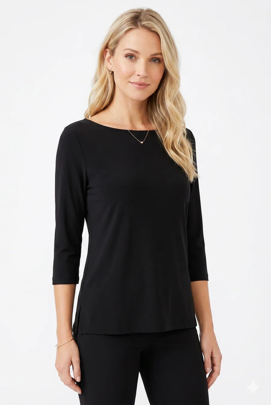 000- Atu 3 Basic 3/4 Sleeve Top- Black