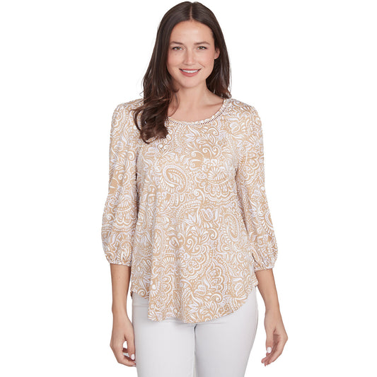 036- Ruby Road Beige Paisley Print Top