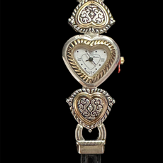 Watch- Silver and Gold Heart Face with Leather Band