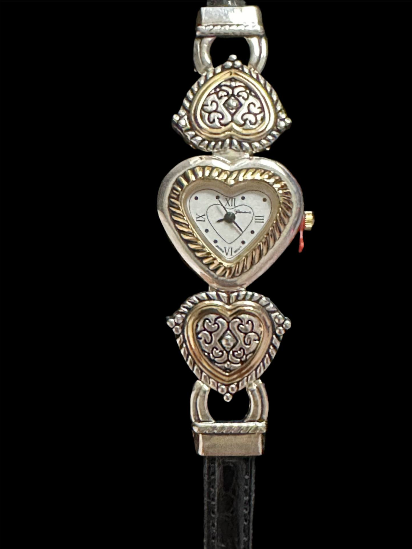 Watch- Silver and Gold Heart Face with Leather Band