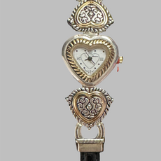 Watch- Silver and Gold Heart Face with Leather Band