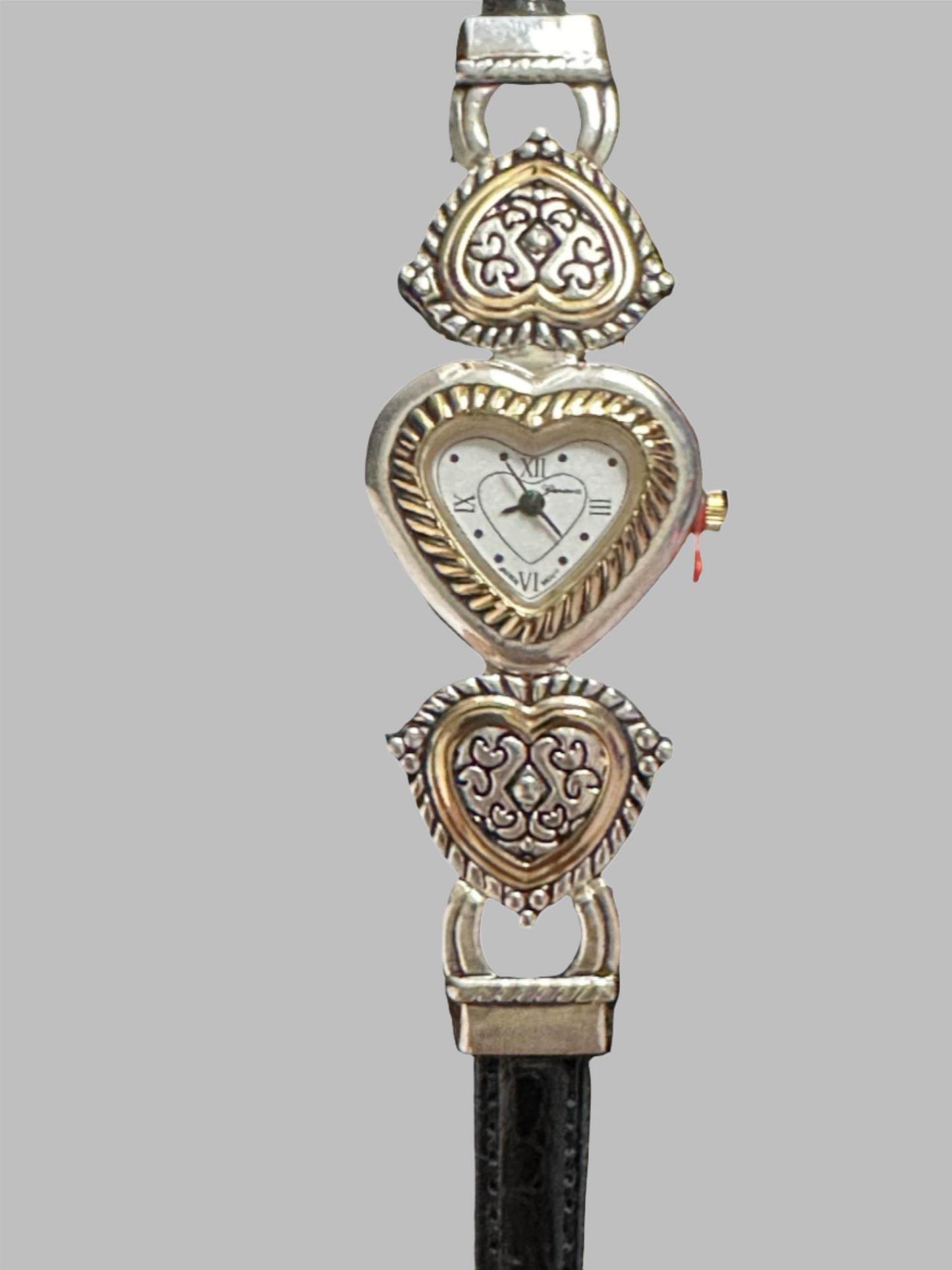 Watch- Silver and Gold Heart Face with Leather Band