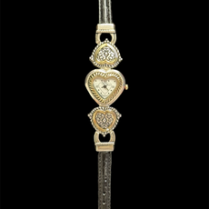 Watch- Silver and Gold Heart Face with Leather Band