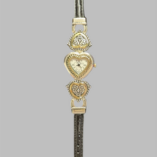 Watch- Silver and Gold Heart Face with Leather Band