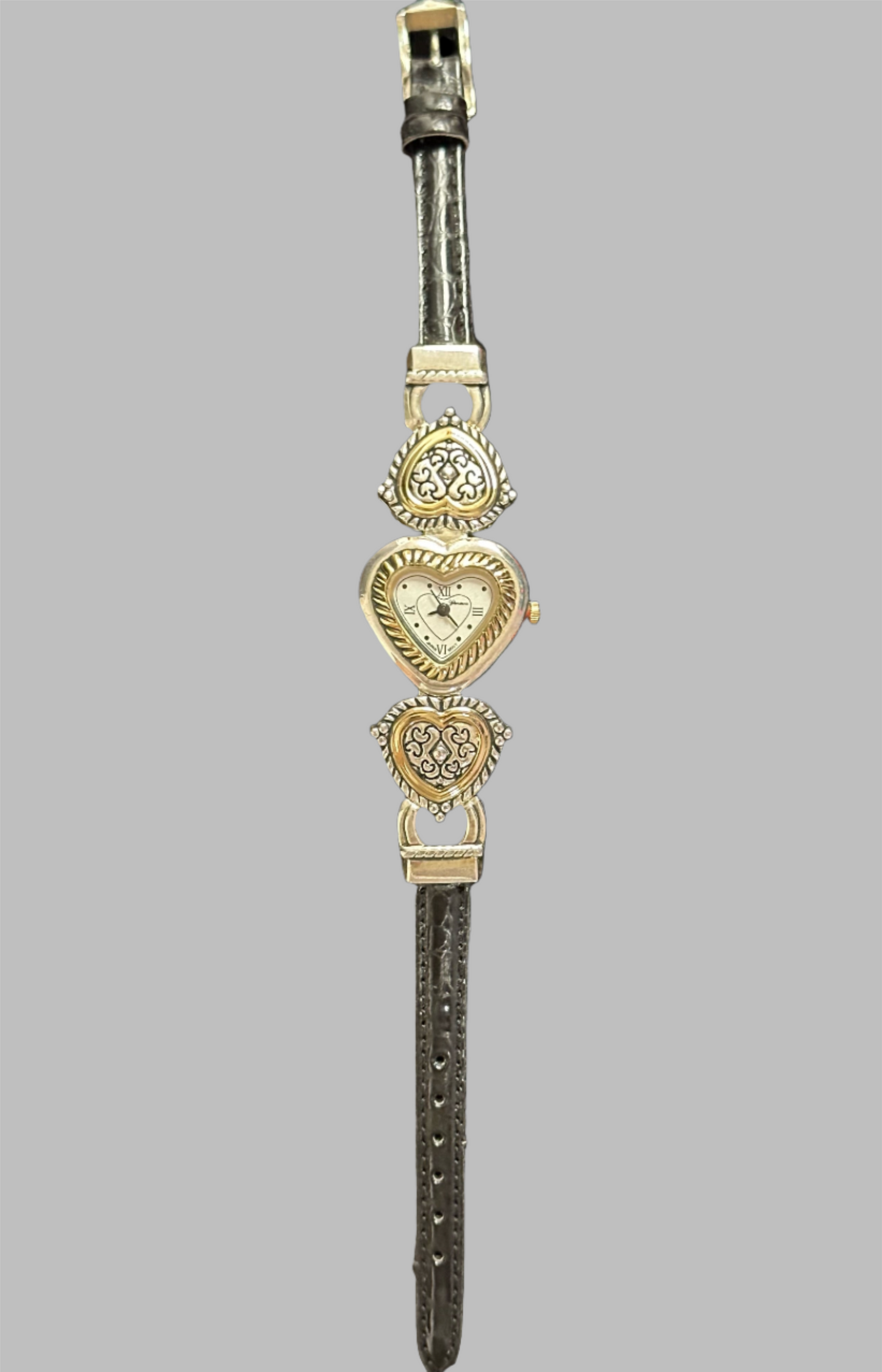 Watch- Silver and Gold Heart Face with Leather Band