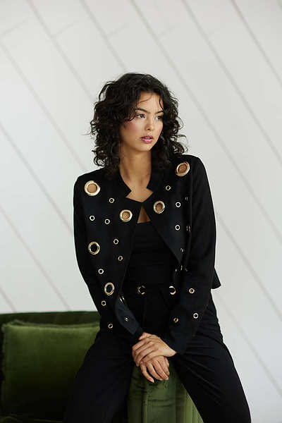 037- Vecceli Black Suede Jacket with Silver Grommets